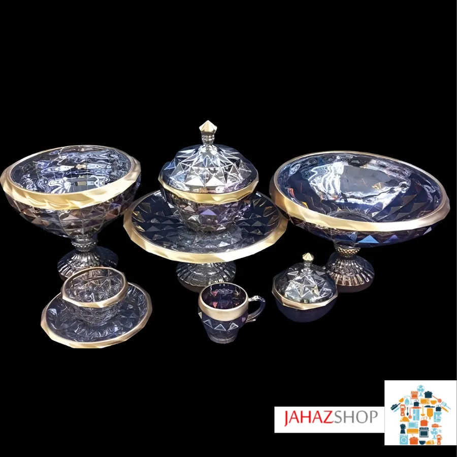 سرویس 12 نفره کریستال اکومارین ارغوانی لب اکلیل