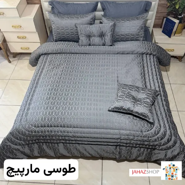 سرویس روتختی دونفره جنس ژاکارد طوسی مارپیچ