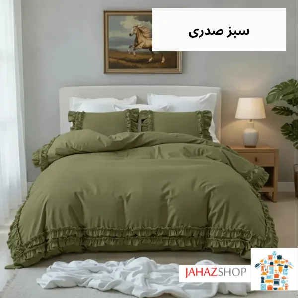 سرویس روتختی نخ پنبه ساده چیندار سبز صدری