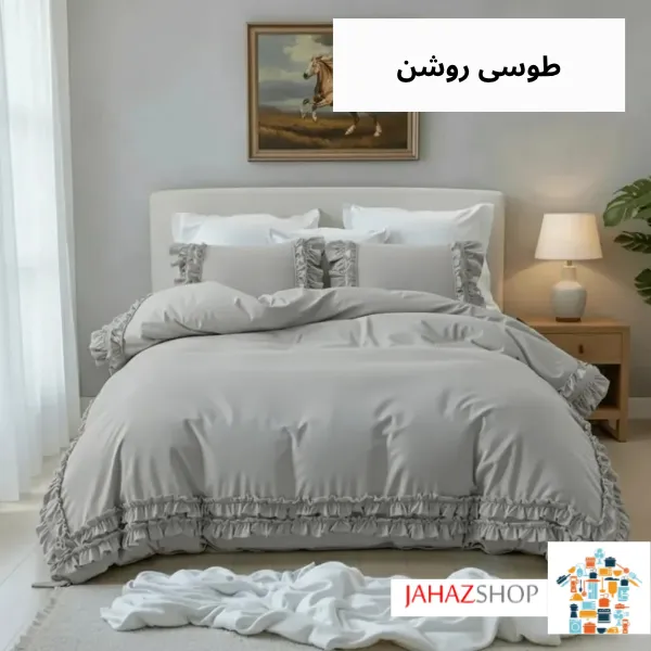 سرویس روتختی نخ پنبه ساده چیندار طوسی روشن