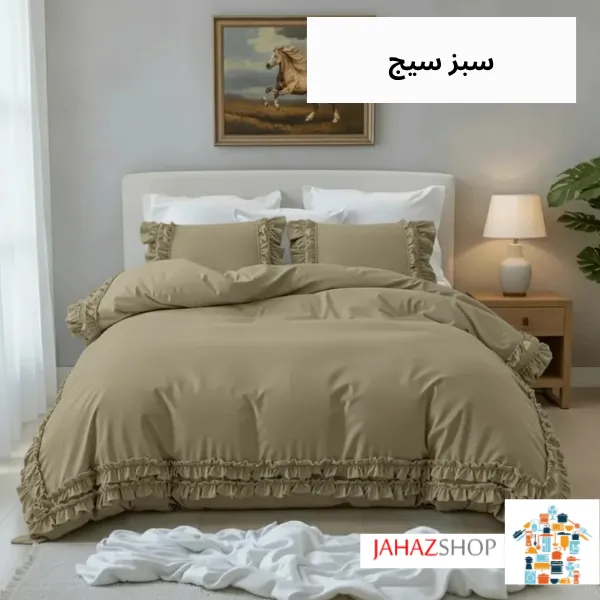 سرویس روتختی نخ پنبه ساده چیندار سبز سیج