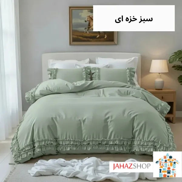 سرویس روتختی نخ پنبه ساده چیندار سبز خزه ای