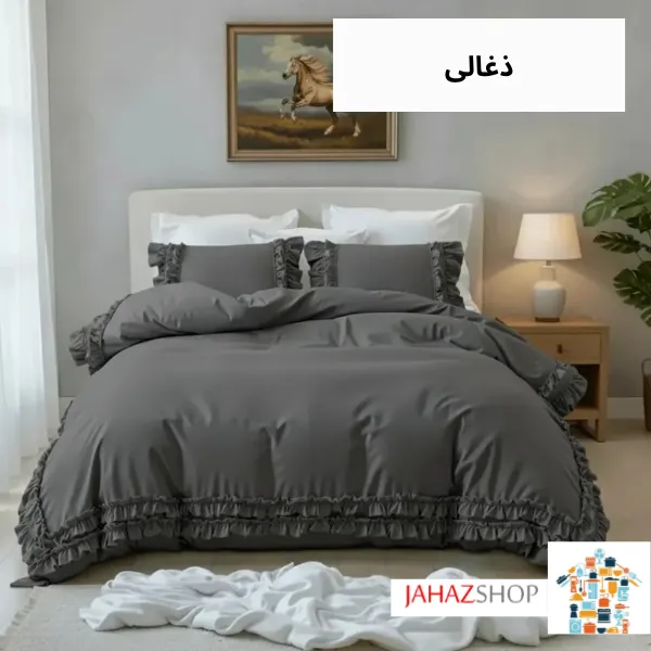 سرویس روتختی نخ پنبه ساده چیندار ذغالی