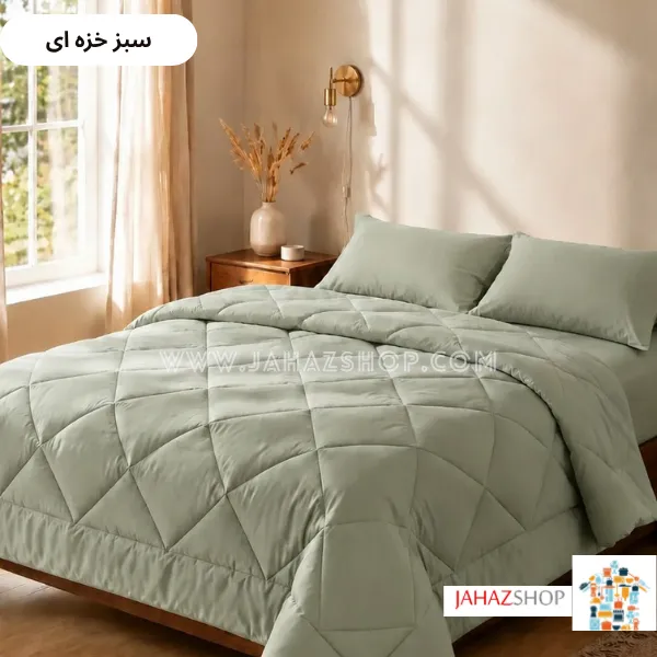 سرویس روتختی هتلی ساده جنس نخ پنبه رنگ سبز خزه ای
